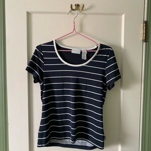 Liz Claiborne Navy and White Striped Short Sleeve Top